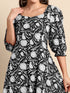 Black Pure Cotton Floral Printed A-Line Dress