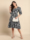 Black Pure Cotton Floral Printed A-Line Dress