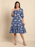 Indigo Pure Cotton Floral Printed A-Line Dress