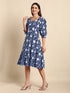Indigo Pure Cotton Floral Printed A-Line Dress