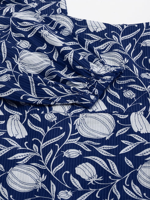 Indigo Pure Cotton Floral Printed A-Line Dress