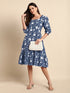 Indigo Pure Cotton Floral Printed A-Line Dress