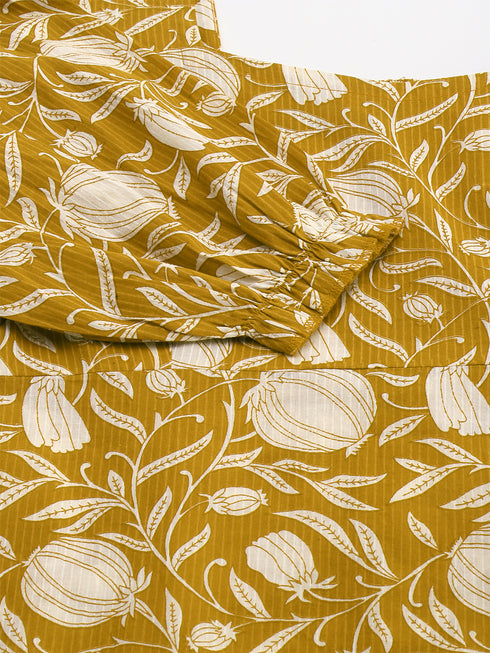 Mustard Pure Cotton Floral Printed A-Line Dress