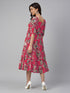 Pink Georgette Floral Printed Tiered Dress