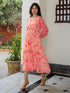 Coral Pink Georgette Floral Printed Fit & Flare Dress