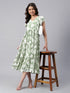 Sage Green Georgette Abstract Printed Tiered Dress