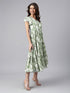 Sage Green Georgette Abstract Printed Tiered Dress