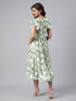Sage Green Georgette Abstract Printed Tiered Dress