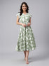Sage Green Georgette Abstract Printed Tiered Dress