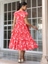 Red Georgette Abstract Printed Tiered Dress