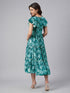 Teal Blue Georgette Floral Printed Tiered Dress