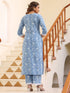 Light Blue Pure Cotton Floral Printed Straight Kurta Pant Set