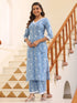 Light Blue Pure Cotton Floral Printed Straight Kurta Pant Set