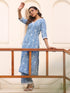 Light Blue Pure Cotton Floral Printed Straight Kurta Pant Set
