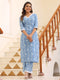 Light Blue Pure Cotton Floral Printed Straight Kurta Pant Set