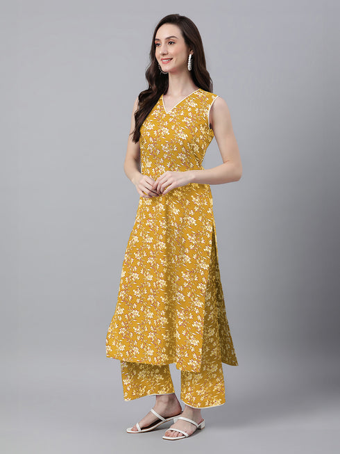 Mustard Pure Cotton Floral Printed Straight Co-Ord Set