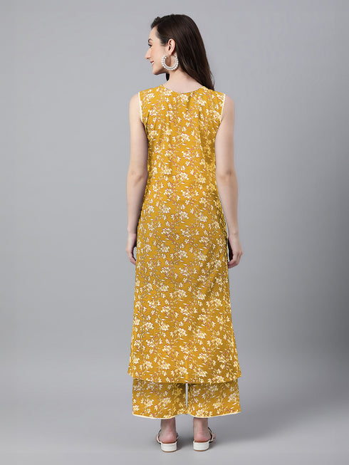 Mustard Pure Cotton Floral Printed Straight Co-Ord Set