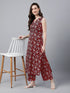Maroon Pure Cotton Floral Printed A-Line Co-Ord Set