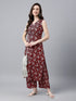 Maroon Pure Cotton Floral Printed A-Line Co-Ord Set