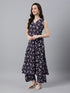 Navy Blue Pure Cotton Floral Printed A-Line Co-Ord Set