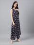 Navy Blue Pure Cotton Floral Printed A-Line Co-Ord Set