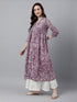 Purple Pure Cotton Floral Printed Flared Kurta