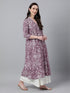 Purple Pure Cotton Floral Printed Flared Kurta
