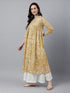 Mustard Pure Cotton Floral Printed Flared Kurta
