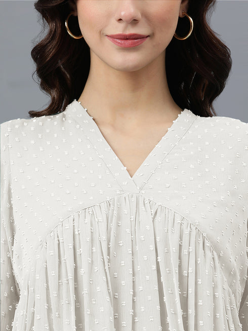 Off White Dobby Chiffon Self Design Flared Kurta