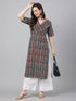 Black Cotton Geometric Printed Straight Kurta