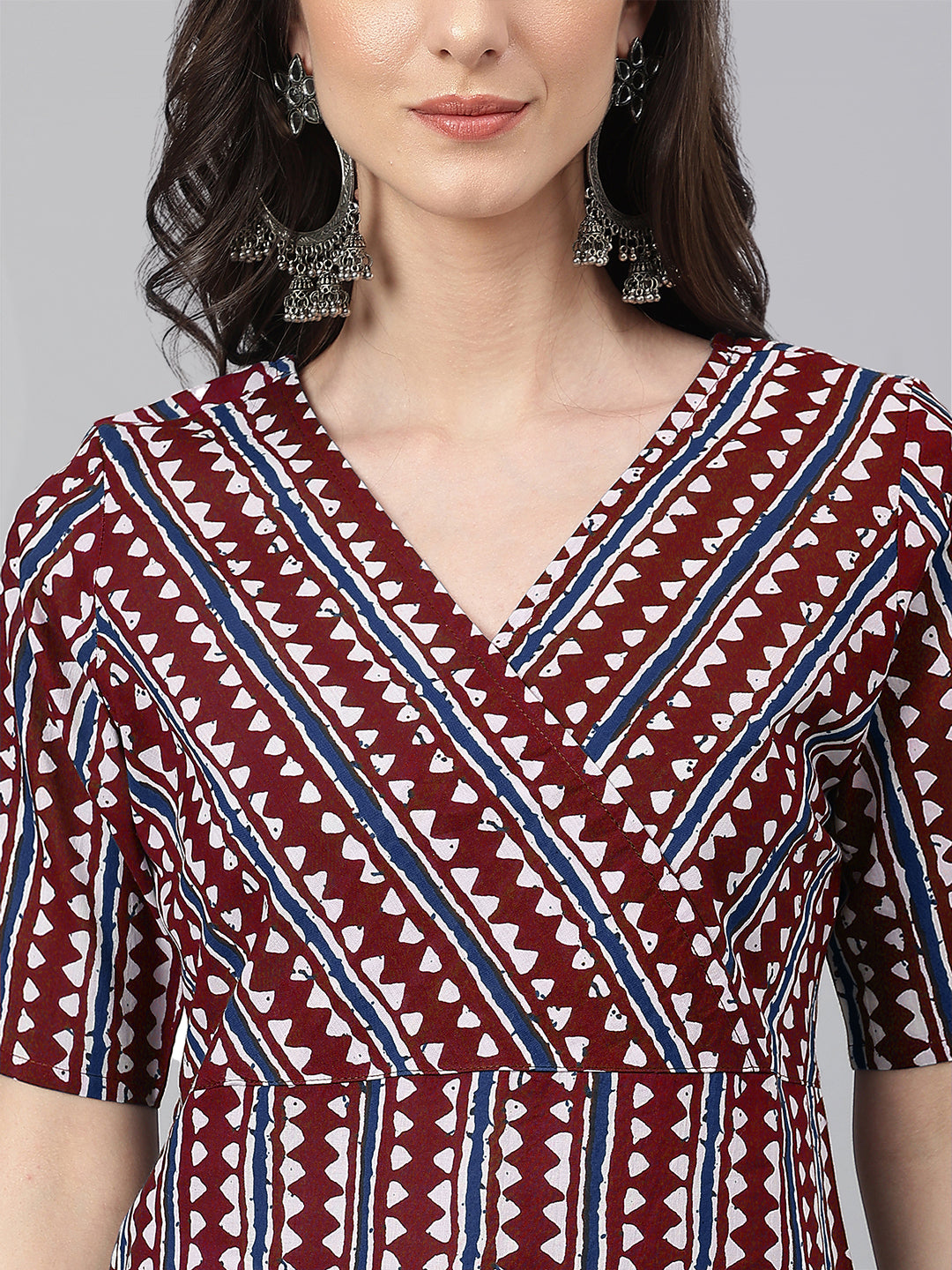 Maroon Pure Cotton Geometric Printed Straight Kurta