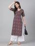 Maroon Pure Cotton Geometric Printed Straight Kurta