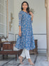 Blue Chiffon Lurex Floral Printed A-line Kurta