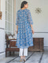 Blue Chiffon Lurex Floral Printed A-line Kurta