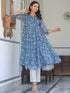 Blue Chiffon Lurex Floral Printed A-line Kurta