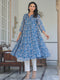 Blue Chiffon Lurex Floral Printed A-line Kurta