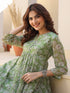 Green Chiffon Lurex Floral Printed A-line Kurta