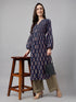 Navy Blue Pure Cotton Floral Printed A-line Kurta