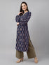 Navy Blue Pure Cotton Floral Printed A-line Kurta