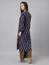 Navy Blue Pure Cotton Floral Printed A-line Kurta