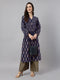 Navy Blue Pure Cotton Floral Printed A-line Kurta