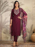 Purple Chanderi Silk Yoke Embroidered Straight Kurta Set