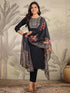 Black Chanderi Silk Yoke Embroidery Straight Kurta with Pant & Dupatta Set