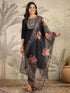 Black Chanderi Silk Yoke Embroidery Straight Kurta with Pant & Dupatta Set