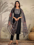 Black Chanderi Silk Yoke Embroidery Straight Kurta with Pant & Dupatta Set