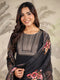 Black Chanderi Silk Yoke Embroidery Straight Kurta with Pant & Dupatta Set