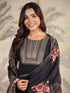 Black Chanderi Silk Yoke Embroidery Straight Kurta with Pant & Dupatta Set