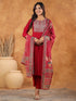 Maroon Chanderi Silk Yoke Embroidered Straight Kurta Set