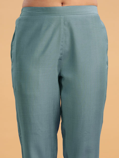 Light Blue Silk Blend Embellished Straight Kurta Set