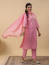 Baby Pink Cotton Blend Solid Straight Kurta Set